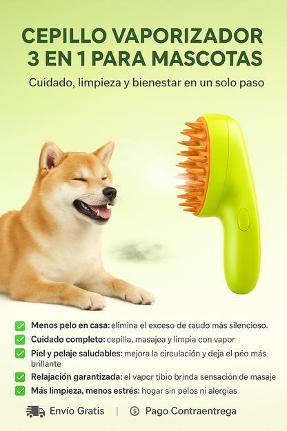 Cepillo Vaporizador 3 En 1 Para Mascotas