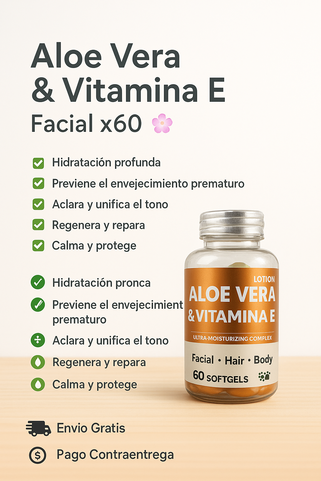 Aloe Vera &amp; Vitamina E Facial X 60