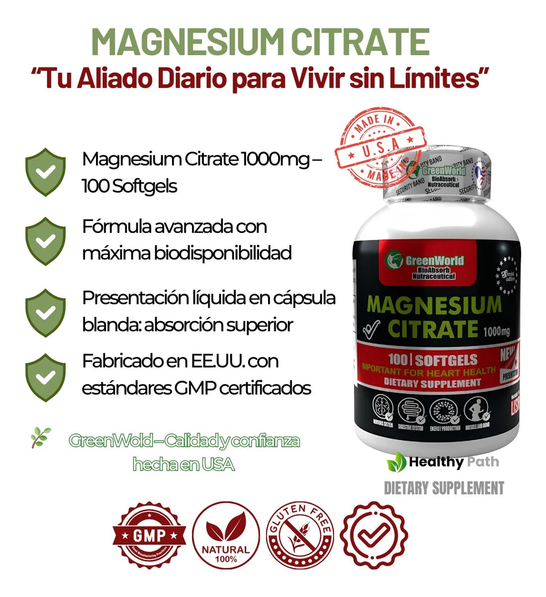Citrato de Magnesio Premium x3 Frascos (300 softgels)